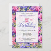 Invitation Pretty Pink Purple Garden Flowers 80th Birthday (Devant)