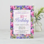 Invitation Pretty Pink Purple Garden Flowers 80th Birthday (Debout devant)