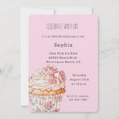Invitation Pretty Pink Roses Floral Cupcake Birthday (Devant)