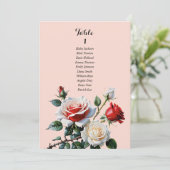 Invitation Pretty pink white red rose seating chart card (Debout devant)