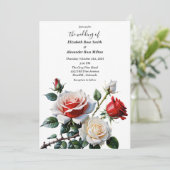 Invitation Pretty pink white red roses floral wedding (Debout devant)