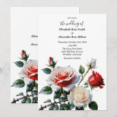 Invitation Pretty pink white red roses floral wedding (Devant / Derrière)