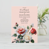 Invitation Pretty pink white red roses floral wedding (Debout devant)