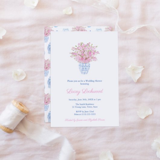 Invitation Pretty Preppy Rose Blue Chinoiserie Wedding shower