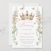 Invitation Pretty Princess Gold Crown Pink Floral Baby Shower (Devant)