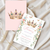 Invitation Pretty Princess Gold Crown Pink Floral Baby Shower