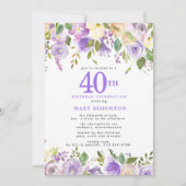 Invitation Pretty Purple Floral 40th Birthday Party (Devant)