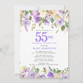 Invitation Pretty Purple Floral 55th Birthday Party (Devant)