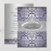 Invitation Pretty Purple & Silver Damask pour Swee (Devant / Derrière)