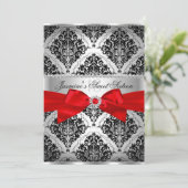 Invitation Pretty Red Black Damask Sweet 16 (Debout devant)