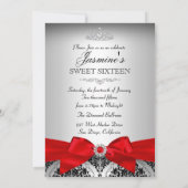 Invitation Pretty Red Black Damask Sweet 16 (Dos)