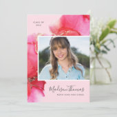 Invitation Pretty Rose Aquarelle Photo Graduation Party (Debout devant)