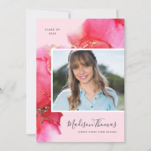 Invitation Pretty Rose Aquarelle Photo Graduation Party