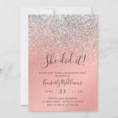 Invitation Pretty Rose Gold Silver Glitter Sparkly Graduation (Devant)
