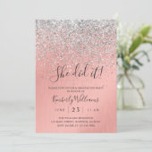 Invitation Pretty Rose Gold Silver Glitter Sparkly Graduation (Debout devant)
