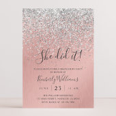 Invitation Pretty Rose Gold Silver Glitter Sparkly Graduation