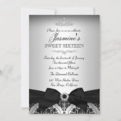 Invitation Pretty Silver Black Damask pour les 16  (Devant)
