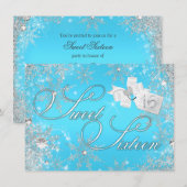 Invitation Pretty Silver Blue Snowflake pour les 1 (Devant / Derrière)