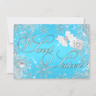 Invitation Pretty Silver Blue Snowflake pour les 1