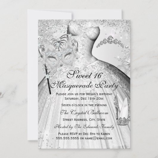 Invitation Pretty Silver Princess Masquerade Sweet (Devant)