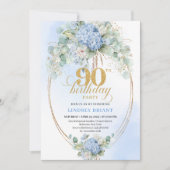 Invitation Pretty Soft Blue Hydrangea Gold 90th Birthday Card (Devant)