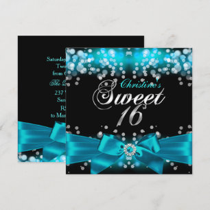 Invitation Pretty Teal Bow & Sparkle pour un Sweet