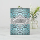 Invitation Pretty Teal & Silver Damask pour les 16 (Debout devant)