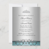 Invitation Pretty Teal & Silver Damask pour les 16 (Dos)
