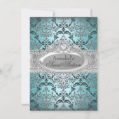 Invitation Pretty Teal & Silver Damask pour les 16 (Devant)