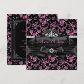 Invitation Pretty Tiara & Bow Rose Sweet 16 (Devant / Derrière)