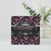 Invitation Pretty Tiara & Bow Rose Sweet 16 (Debout devant)