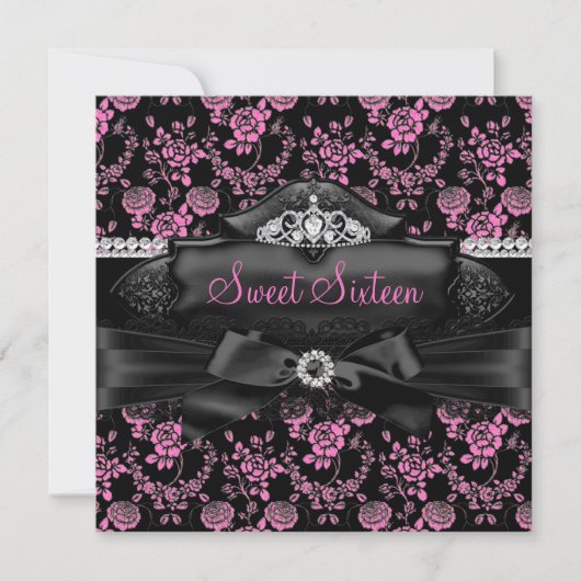 Invitation Pretty Tiara & Bow Rose Sweet 16 (Devant)