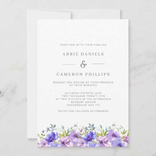 Invitation Pretty Violet Floral Wreath Wedding (Devant)
