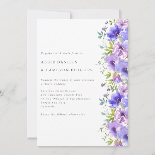 Invitation Pretty Violet Flowers Border Wedding Invite (Devant)