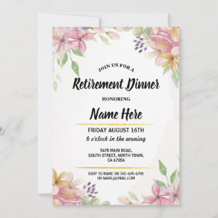 Invitation Pretty Watercolor Pastel Floral Retirement Party
