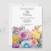 Invitation Pretty Watercolor Spring Floral 75th Birthday (Devant)