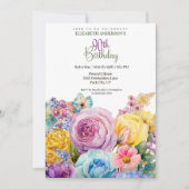 Invitation Pretty Watercolor Spring Floral 90th Birthday (Devant)