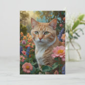 Invitation Pretty white orange cat in floral garden (Debout devant)