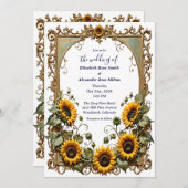 Invitation Pretty Yellow sunflower with art frame wedding  (Devant / Derrière)