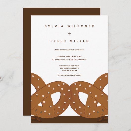 Invitation Pretzels salés Mariage blanc Brown vertical (Devant / Derrière)
