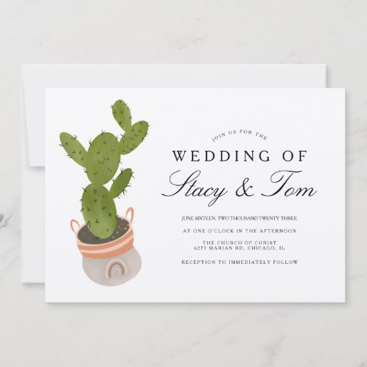 Invitation Prickly Pear Cactus main tiré Mariage Earthy (Devant)