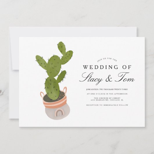 Invitation Prickly Pear Cactus Mariage à main tiré (Devant)
