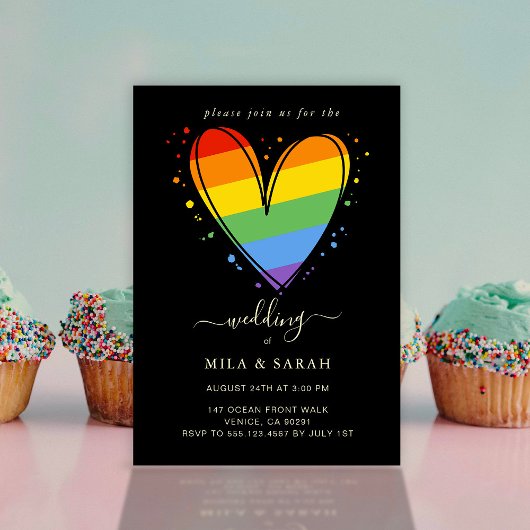 Invitation Pride Rainbow LGBTQ Mariage cardiaque