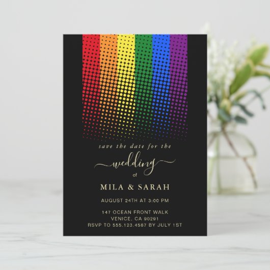 Invitation Pride Rainbow LGBTQ Mariage cardiaque (Debout devant)
