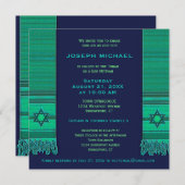 Invitation Prière châle bleu et vert bar Mitzvah (Devant / Derrière)