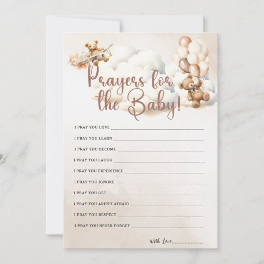 Invitation PRIÈRE POUR LE BÉBÉ, Baby shower Jeu mignon ours (Devant)