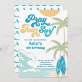 Invitation Prière Quatre Surfs Retro Surf Beach 4e anniversai (Devant / Derrière)