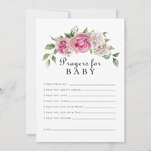 Invitation Prières d'arc floral rose Hydrangea pour bébé (Devant)