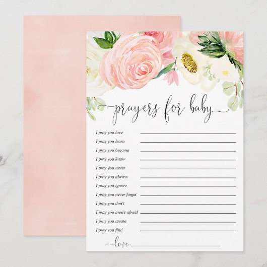 Invitation Prières florales en or rose pour Baby Card (Devant / Derrière)