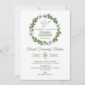 Invitation Primera Comunion Cute Green Feuilles Première comm (Devant)